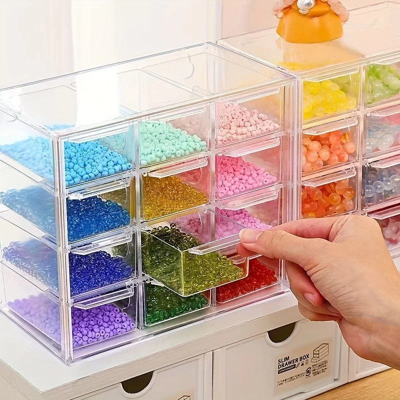 DIY Handmade Bead Storage Box Drawer Style Dust proof Desktop Handmade Bead Storage and Sorting Box Transparent Material Box