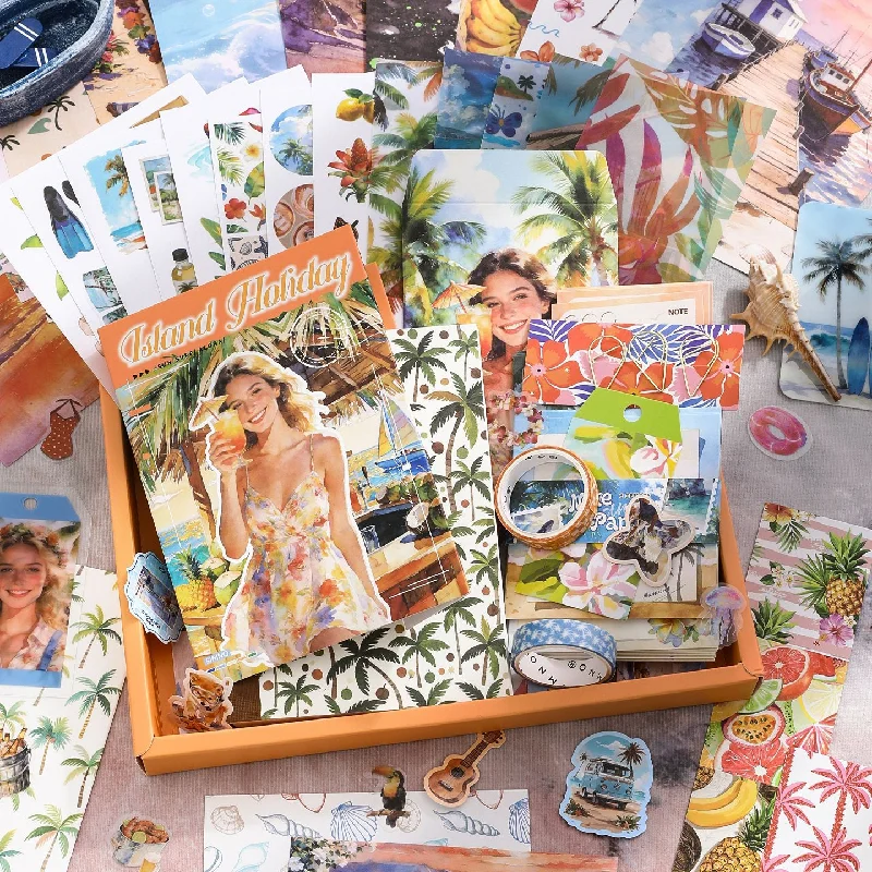 

Island Holiday Gift Box Kawaii Stationery Stickers Junk journaling stickers Planner Decorative Mobile Scrapbooking Supplies