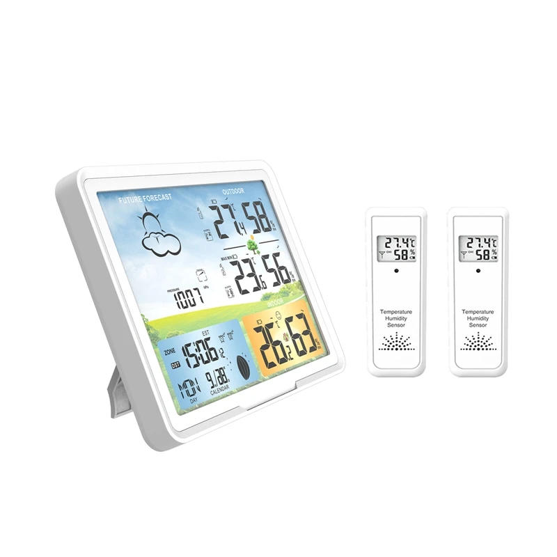 7-дюймовый красочный ЖК-дисплей, беспроводная метеостанция, домашний измеритель температуры и влажности, барометр с фазой Луны, двойной будильник, датчик прогноза