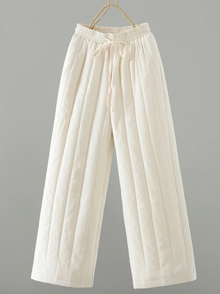 

Женские зимние брюки из хлопка и льна в стиле ретро, длинные прямые брюки с высокой талией, теплая верхняя одежда, брюки