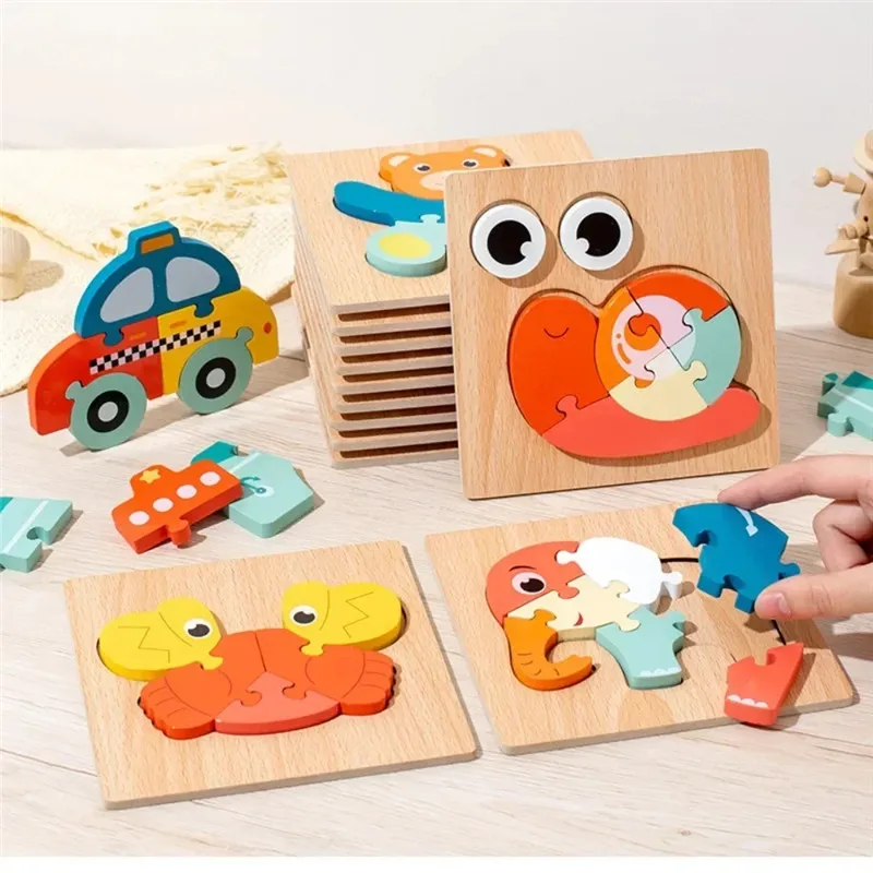 Children Toys 3D Animals Wooden Puzzles Montessori Baby Early Education Animal Traffic Shape Learning Puzzle Clever GameToy