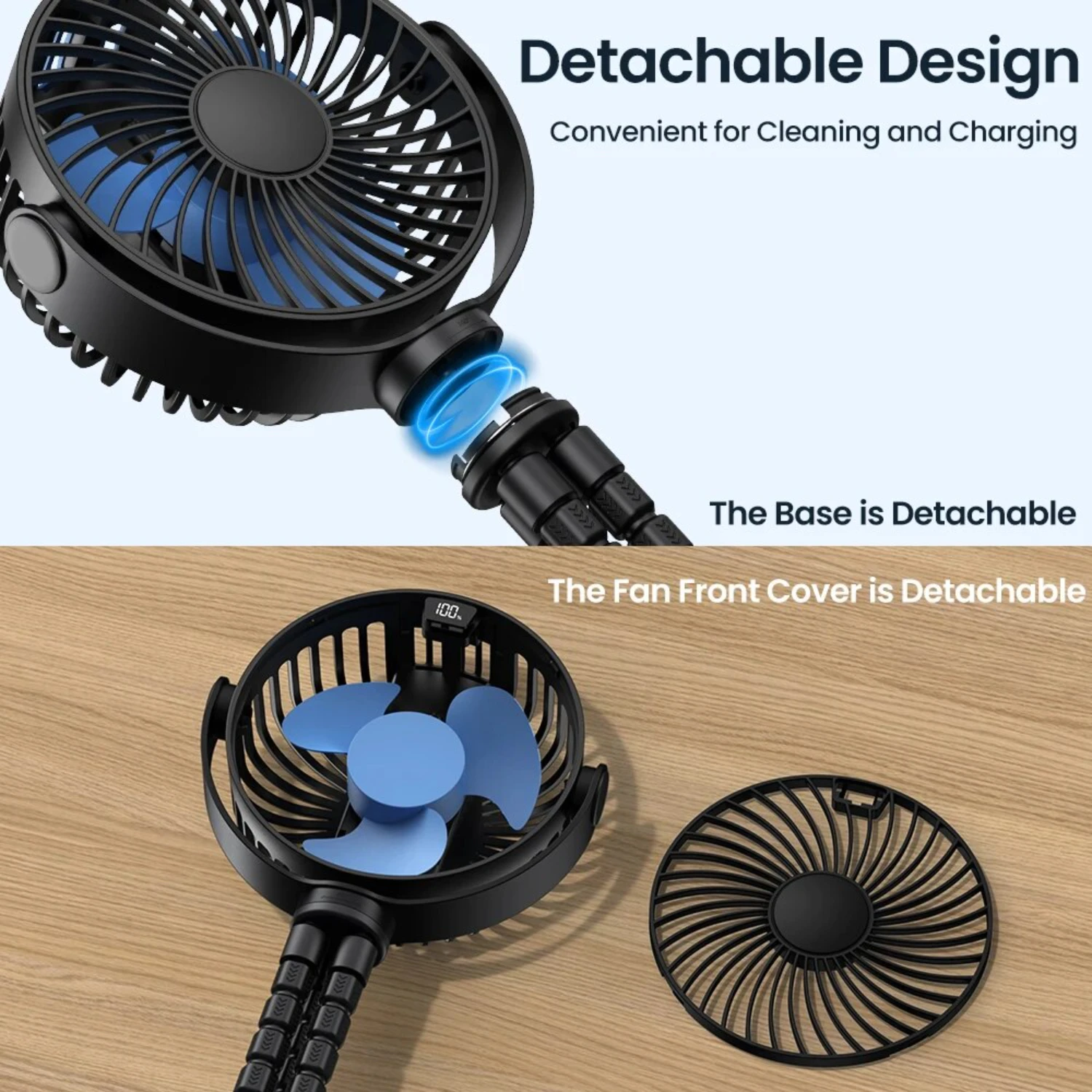 5000 mah kinderwagen draagbare miniventilator USB oplaadbare buitenventilator 4 versnellingen ° Graadrotatie en digitaal display