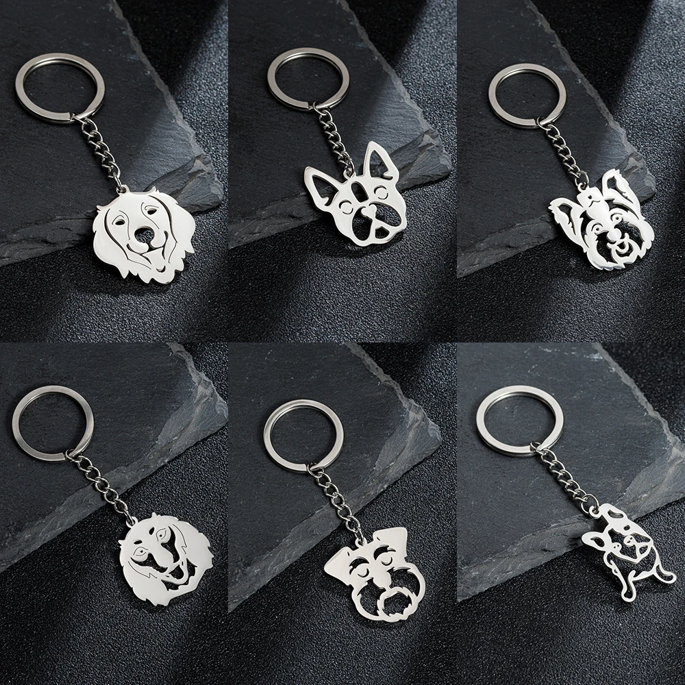 French Bulldog Keyring Rings For Women Cute Animal Stainless Steel Keychain Accessories Gifts For Girlfriend Designer Keyholder