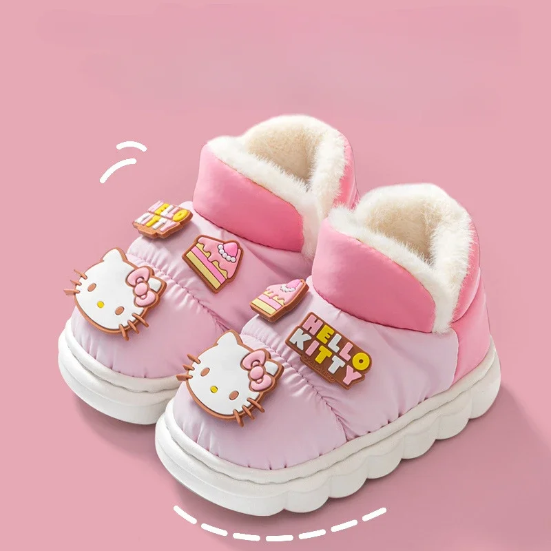 Sanrio Kuromi Kids Snow Boots Children Cotton Shoes Cosplay Warm Waterproof Thick Soled Comfortable Short Cartoon Shoes Winter