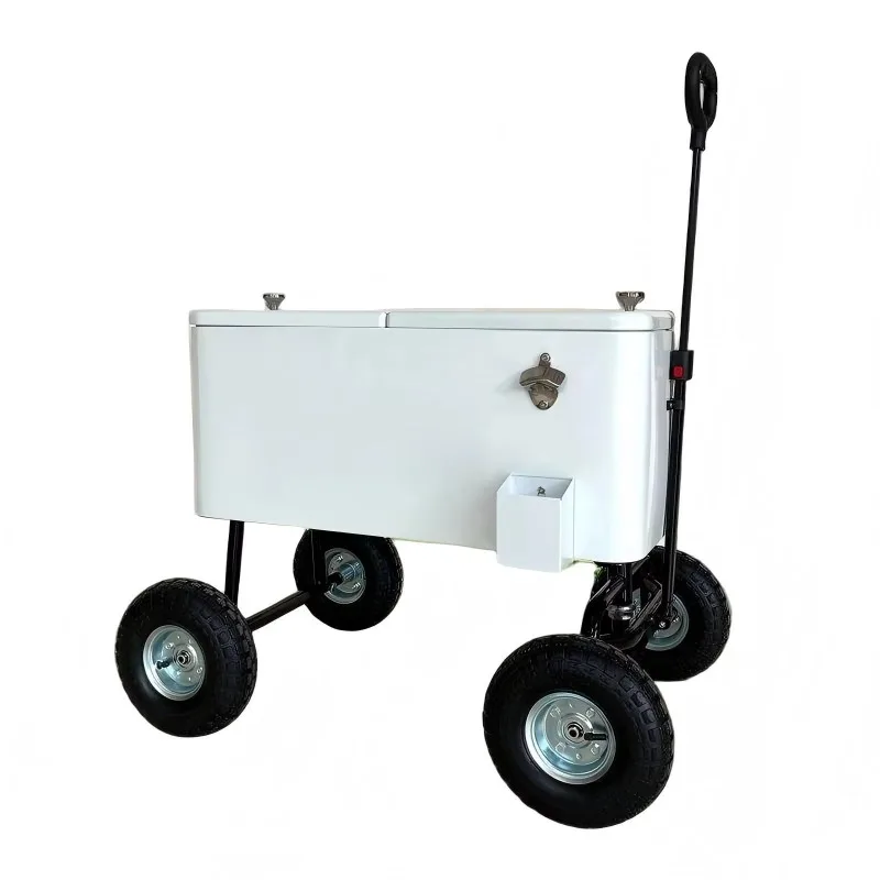 

Sturdy Metal Double Layer Hand Cart Equipped With Insulated Cooler Ice Bucket Movable Wheel Base Catering Material Conveyance