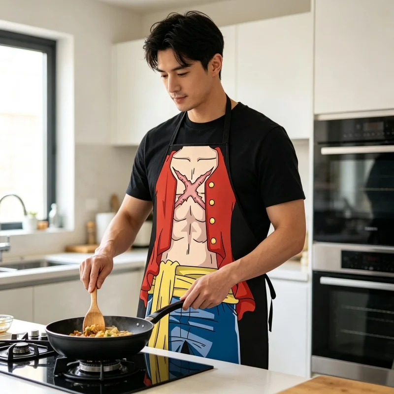 One Pieces Luffy Apron Printed Cartoon Anime Apron Kitchen Cuisine Cooking Baking Household Cleaning Originality Adult Unisex