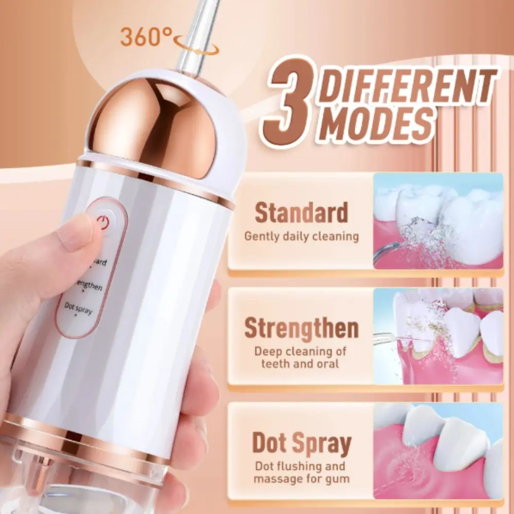 

USB перезаряжаемый ирригатор для воды, 4 насадки, 3 режима, ирригатор для полости рта, емкость 220 мл, IPX7, водонепроницаемый стоматологический струйный ирригатор