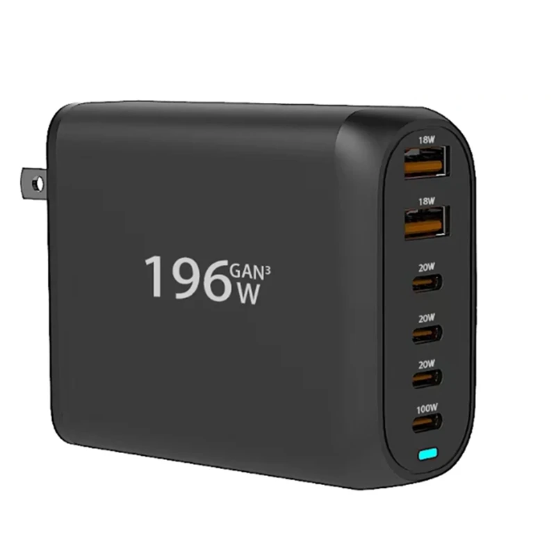 

Зарядное устройство PD 196 Вт с USB C Gan, адаптер питания для быстрой зарядки с 6 портами для Ipad Pro, Iphone, Galaxy, Huawei, 100 Вт
