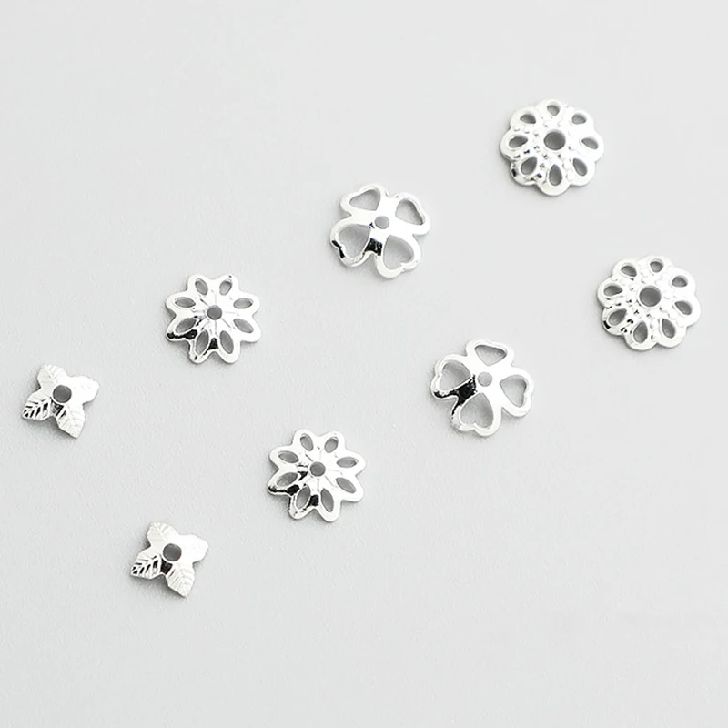 10pcs/Lot 925 Sterling Silver Hollow Flower Caps 4 Models Earrings Bracelets Necklace S925 Bead Caps Spacer DIY Jewelry Findings