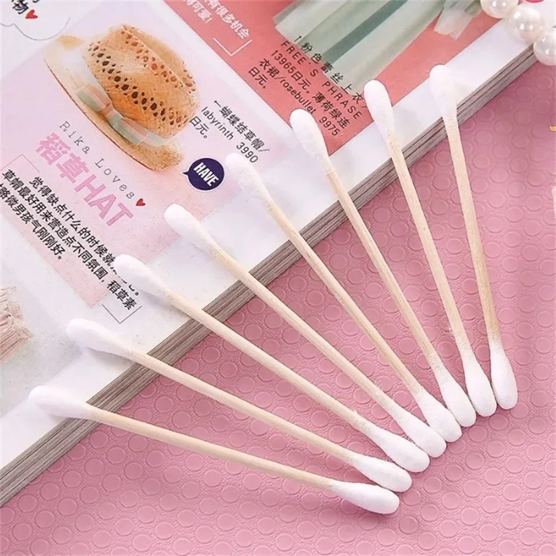 100/500/2000pcs Wooden Stick Makeup Remover Beauty Stick Double Ended Cotton Swab Ear Remover Makeup Remover Ear Remover ﻿