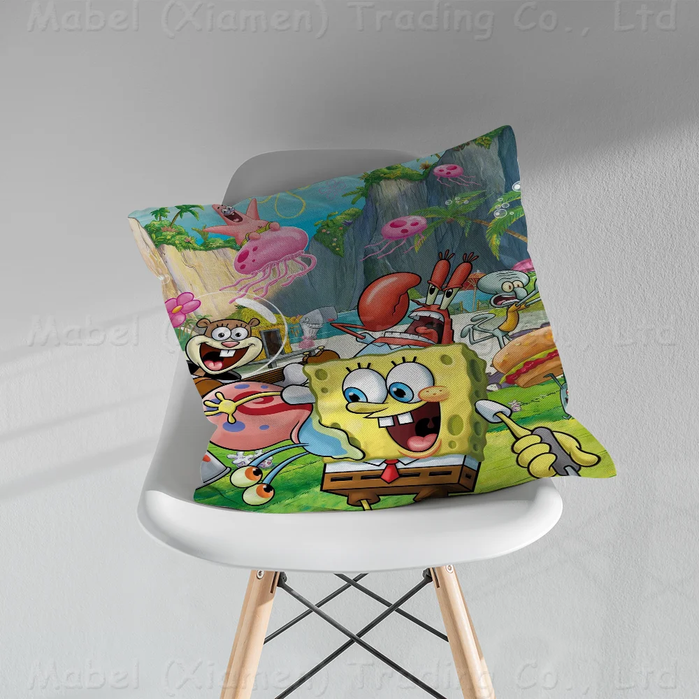 Cartoon S-Sponge B-Bob Cushion Cover Pillow Cover Decor Pillowcase Printed Cushion Case For Couch