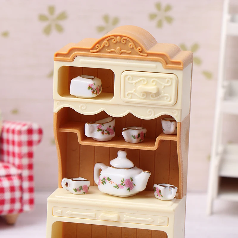 1Set Keramische 1:6 1:12 Poppenhuis Miniatuur Porseleinen Theekopje Servies Keuken Poppenhuis Theepot Diy Meubels Speelgoed Kid Cadeau