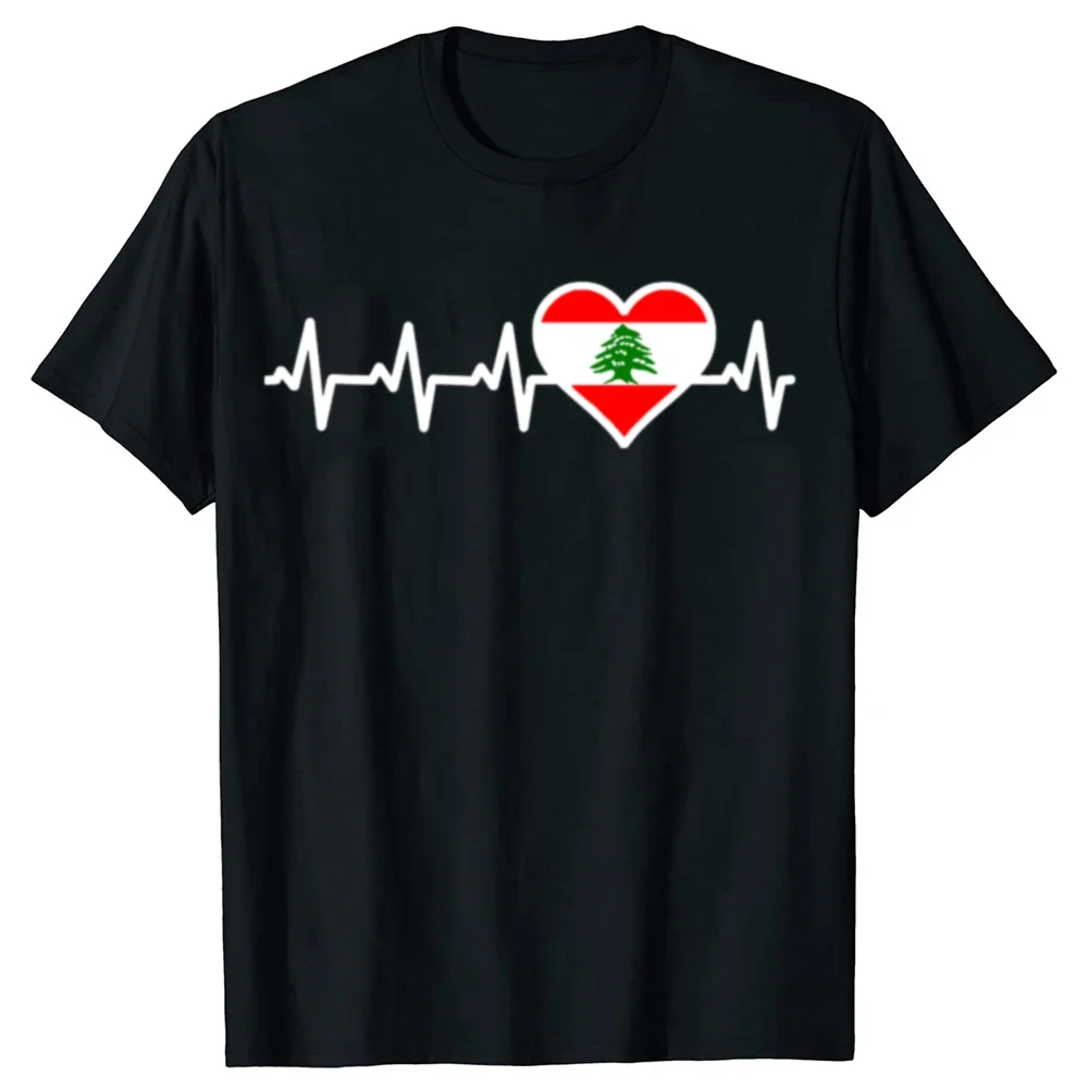 New Lebanon Flag Lebanese Heartbeat T Shirt Oversize Printed Casual Tee shirt Casual Short Sleeve Vintage Couples T-Shirt