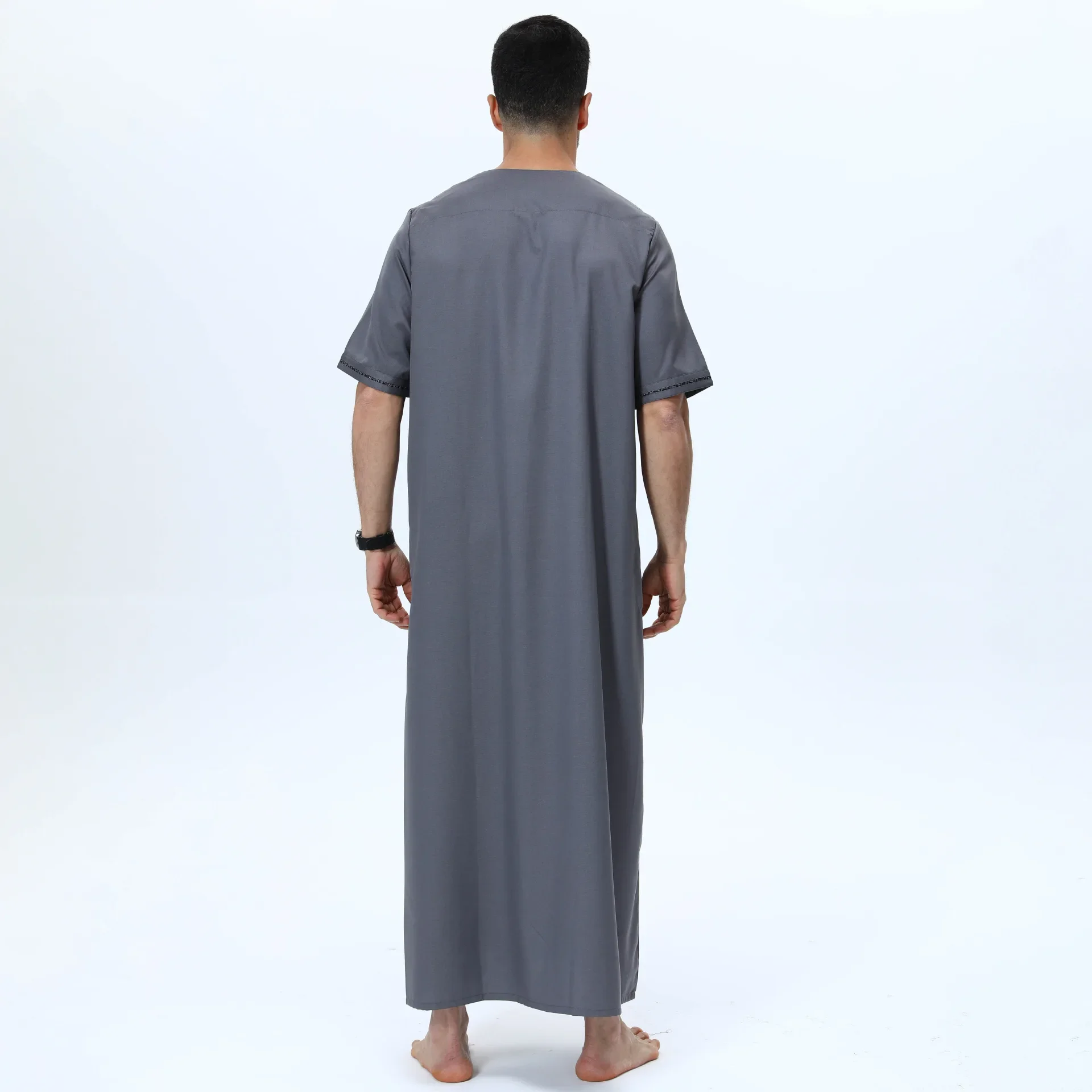 Jubah Pria Muslim Lengan Pendek Jubba Thobe Eid Djellaba Pakaian Islam Turki Kaftan Thobes untuk Pria Abaya Daffah Dishdasha