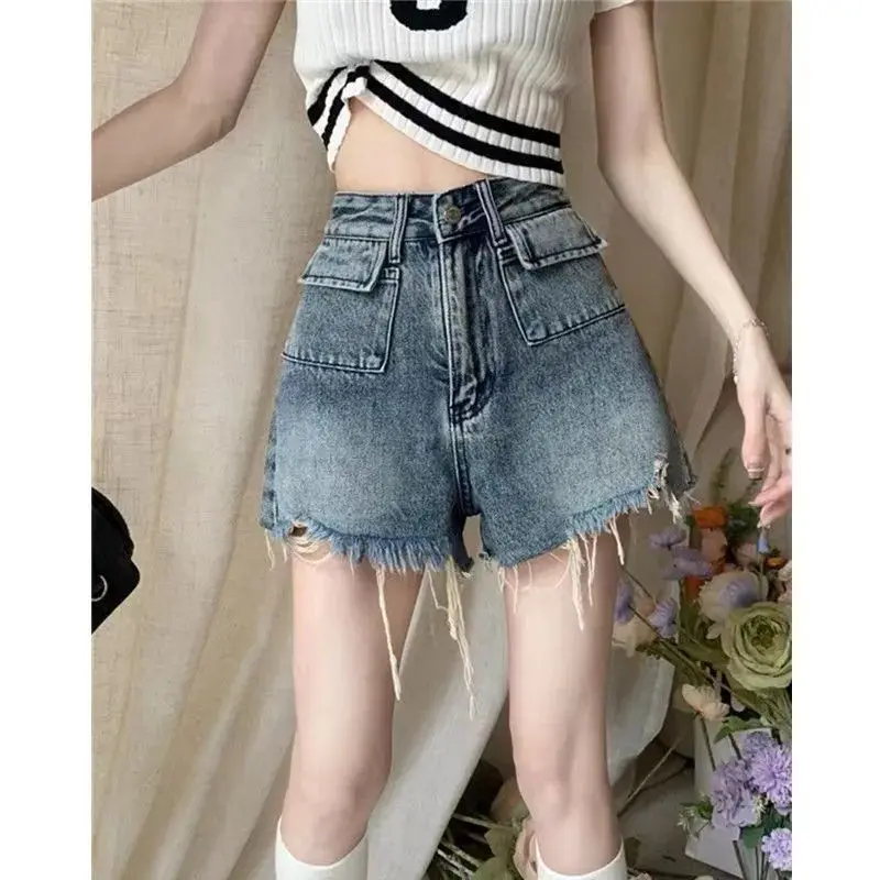 Retro High Waist Denim Shorts Women's Summer 2023 New Straight Loose Wide Leg Short Pants Fashion Female Trend A-line Short Jean