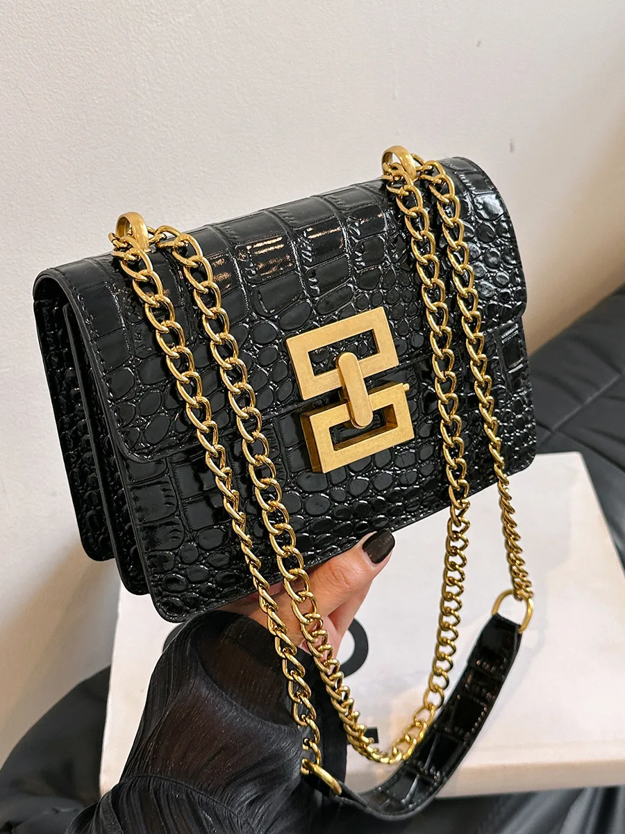 

Trendy Women's Crossbody Bag - European - American Retro Style, Fashionable Chain Square Bag with Creative Lock