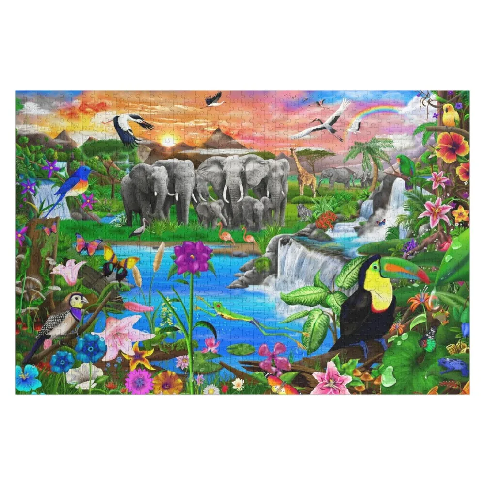 Tropical Wonders Version 2 Jigsaw Puzzle Animal Personalized Gift For Children Wooden Boxes Puzzle