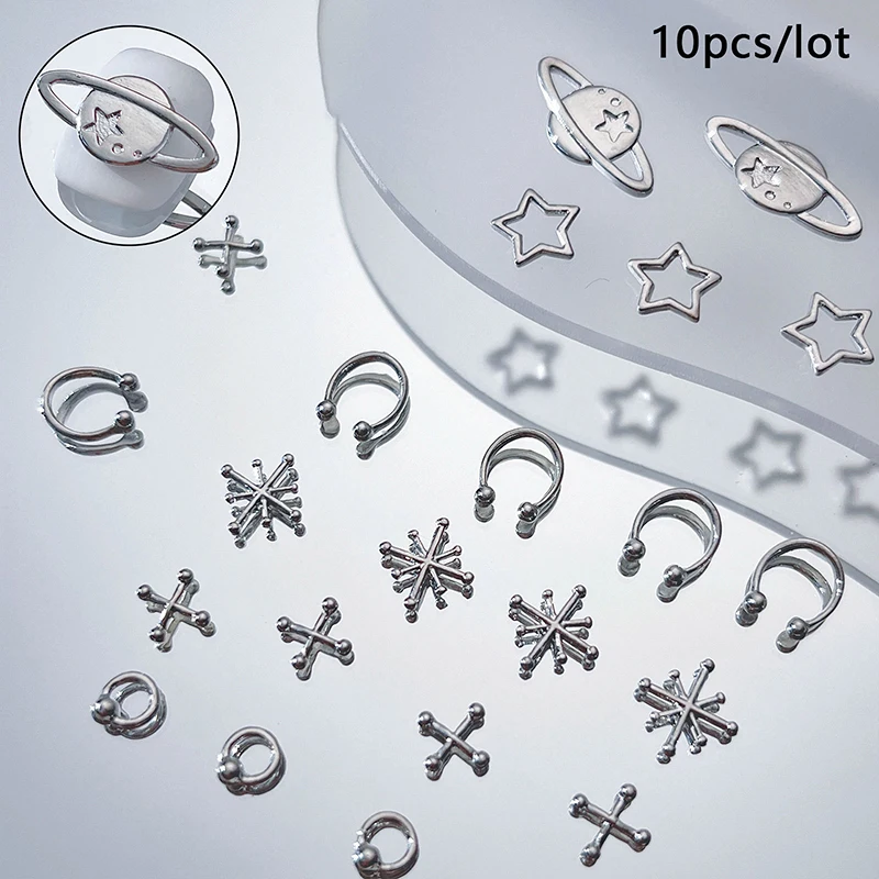 

10Pcs Fashion Punk Metal Geometric Nail Art Decoration Silver Color Alloy Manicure Decor DIY Nail Decor Accessories