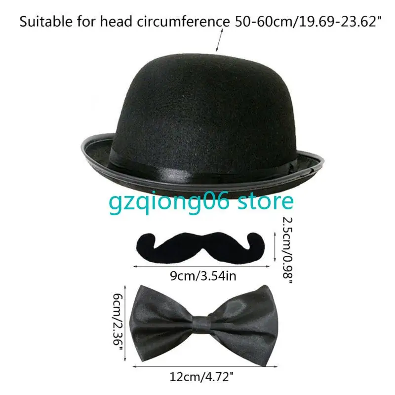 K3NF حفلة الهالوين العصر الحديث قبعة لباد شارب صناعي ربطة عنق لوازم الأداء #6