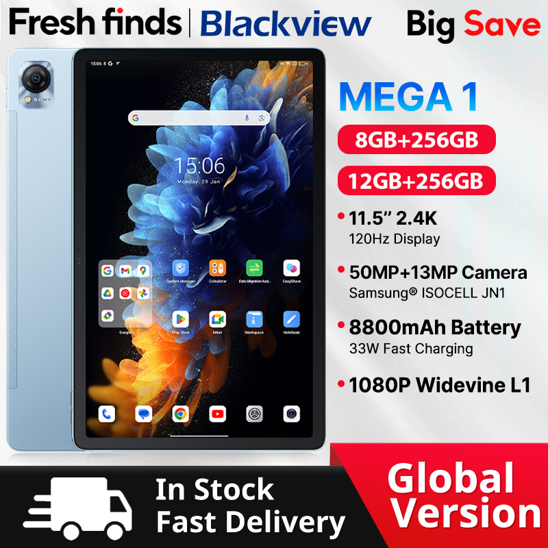  Blackview MEGA 1 Tablet 11.5 inch 2.4K 120Hz Display 12GB 256GB 8800mAh 50MP+13MP Camera 33W Fast Charging 