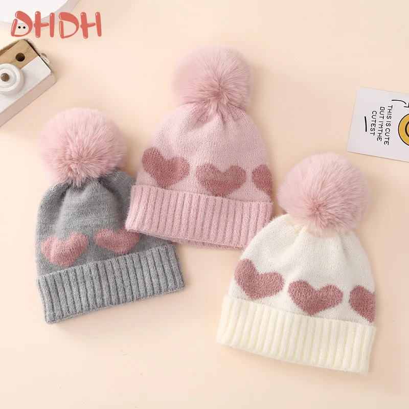 

Детская шапка, вязаные зимние шапки для детей, милые шапки с помпоном для ушей, теплые повязки на голову с хлопковой подкладкой для маленьких мальчиков и девочек