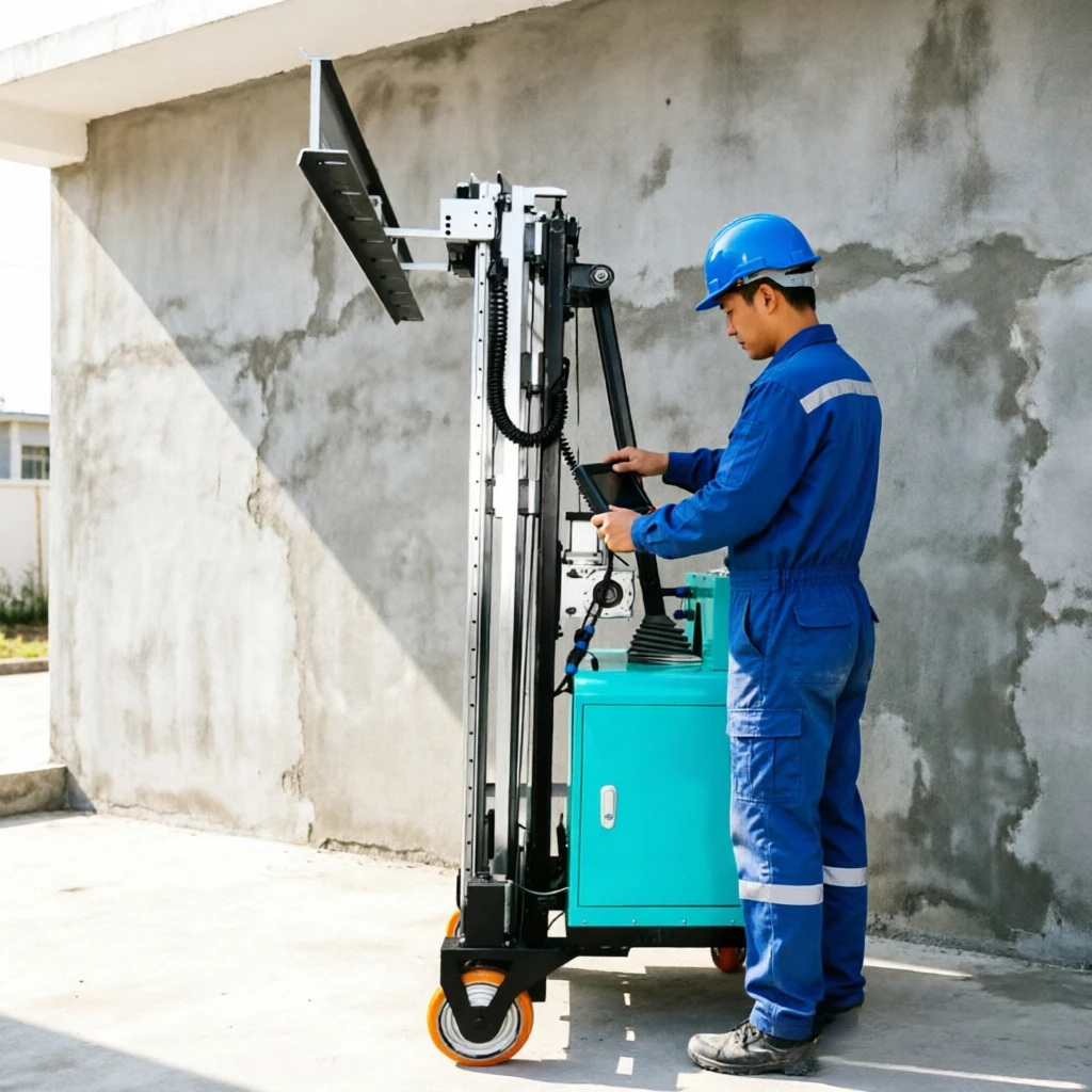 Automatic Vertical Wall Plastering Machine Mobile Push Wheel Base Single Person Operate Apartment Interior Mortar Robot