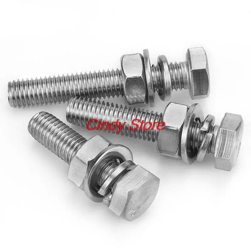 M6 M8 M10  304 Stainless Steel Hexagon Bolt Screw And Nut Set Large Full Extension Screw