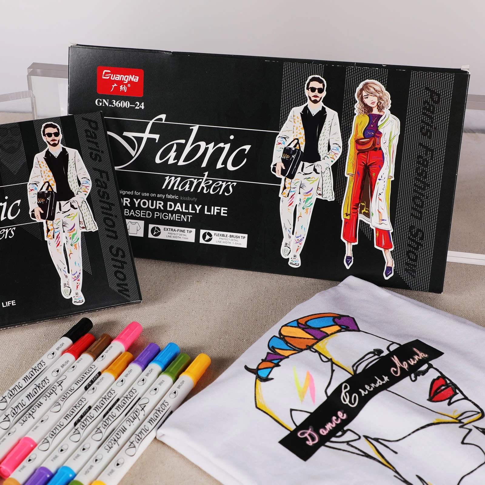 GN 12/24 Colors Dual Tip Fabric Markers,Permanent Art Markers Pen T-Shirts Clothes Sneakers Canvas Kids Adults Writing Painting