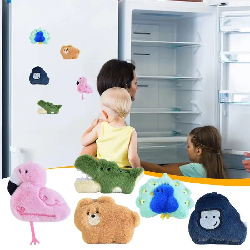 Plush Refrigerator Magnet Animal Plushie Fridge Sticker Cartoon Cute Soft Plush Animal Fridge Strong Magnet Refrigerator Sticker