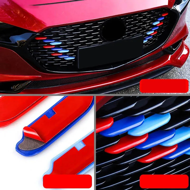 Car Front Face Middle Net Bright Sequins Modified Decoration Protection Strip Three Colors for Mazda 3 Axela 2019-2021