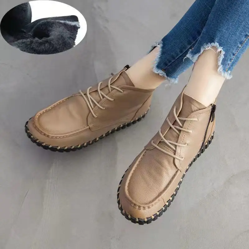 Neue Damen-Schneestiefel mit niedrigem Absatz, Markenschuhe, Winter-Knöchelstiefel zum Überziehen, warme Plüschschuhe für Damen, luxuriöse Damenmode, breite Stiefeletten – Detail 27