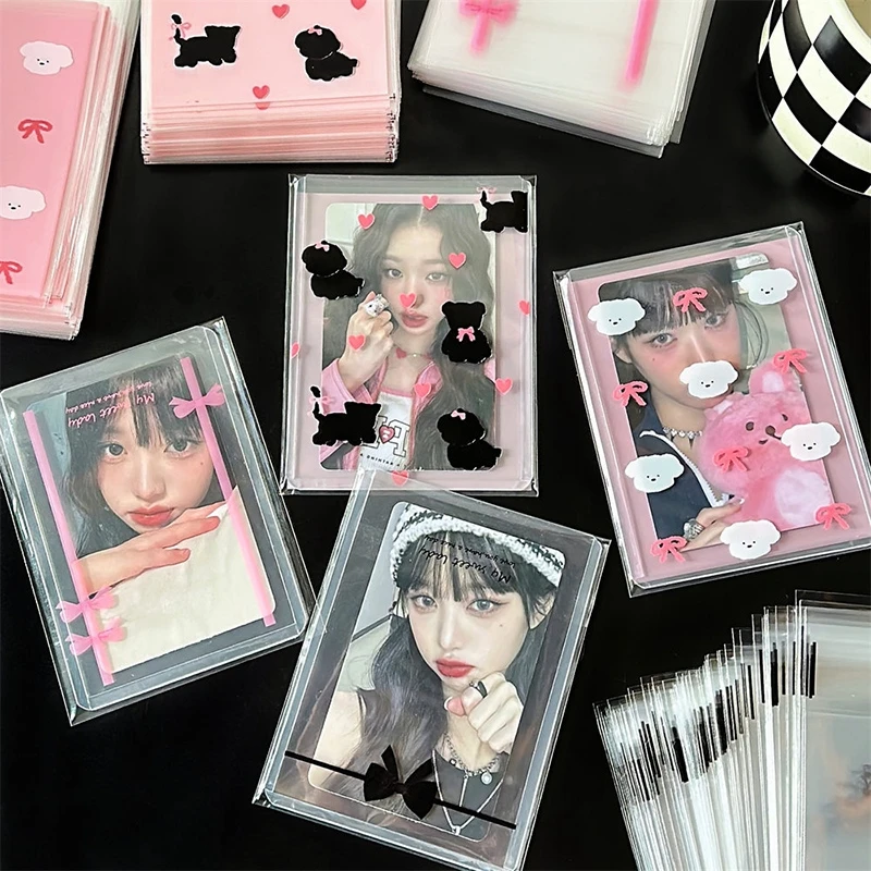 50Pcs Kpop Photocard Protector Sleeves Idol Photo Card Packing Supplies Self-adhesive Candy Cookies Wrap Gift Bags