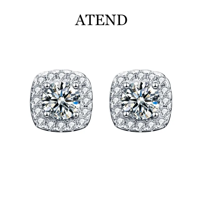 

ATEND VVS1 Pass Diamond Tester Moissanite Stud Earrings For Women 100% Real 925 Sterling Silver With GRA Certificates Moissanita