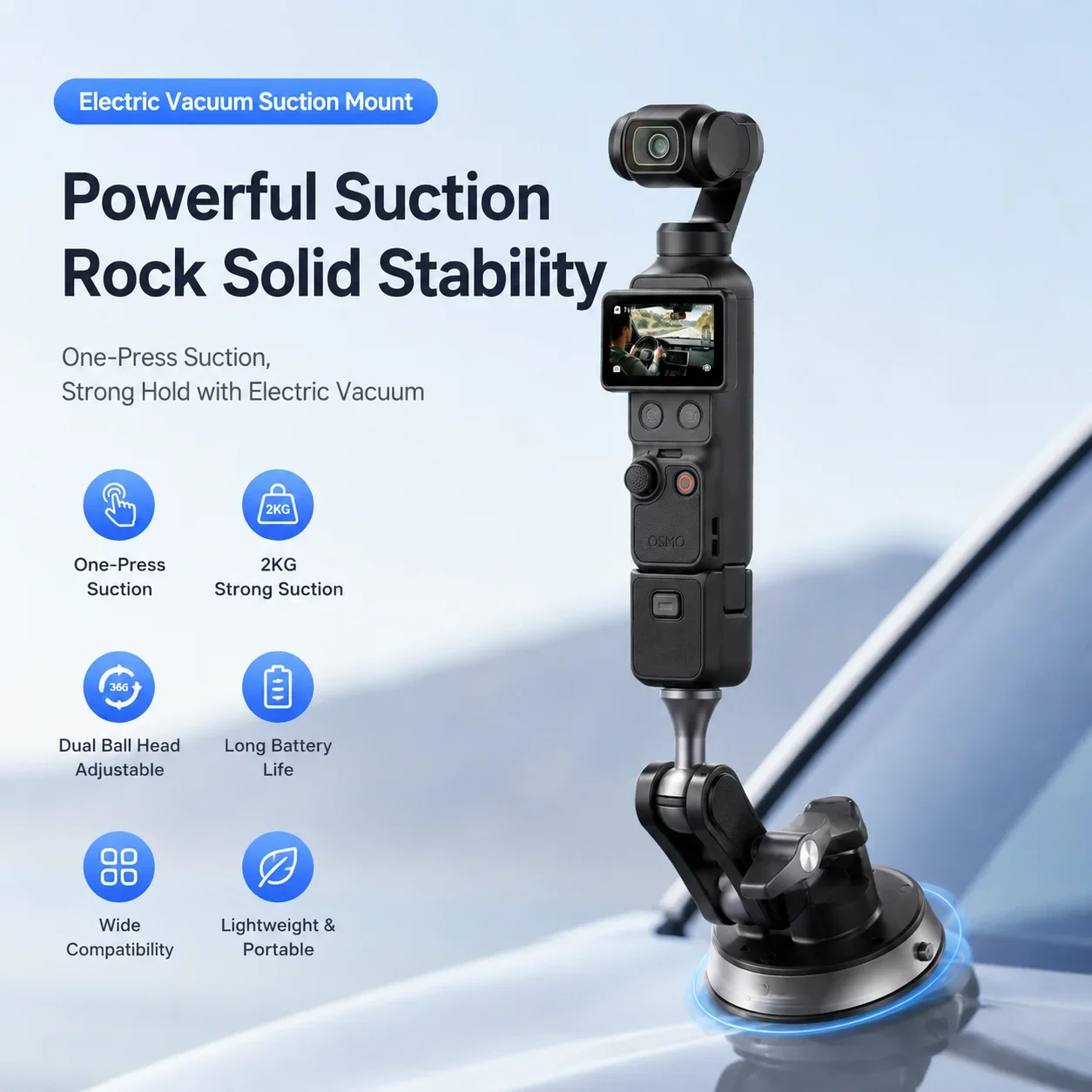 Elektrische Auto-Saugnapfhalterung für Insta360 X5 X4 Schnellwechsel-Halterung für GoPro 13 12 11 10 9 8 DJI Action 6 5 4 Pocket 4