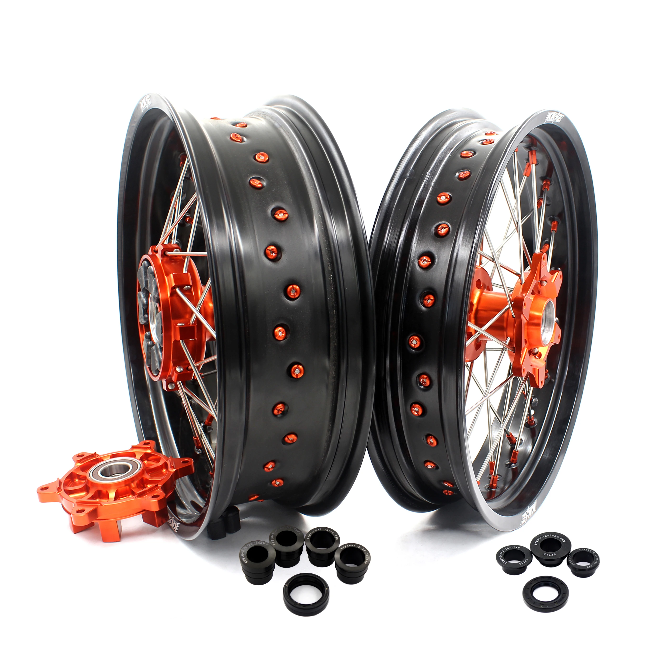 

KKE 3.5/5.0 Replacement for KTM 690 Enduro R 2008-2023 SMC 2007-2011 Supermoto Spoked Wheels Rims Set Orange Hub/Nipple