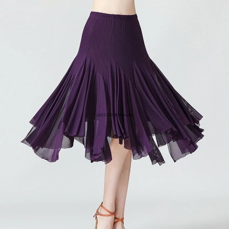 Mesh mid length skirt dance practice performance dress, large swing skirt, social dance square dance, sha sha half skirt