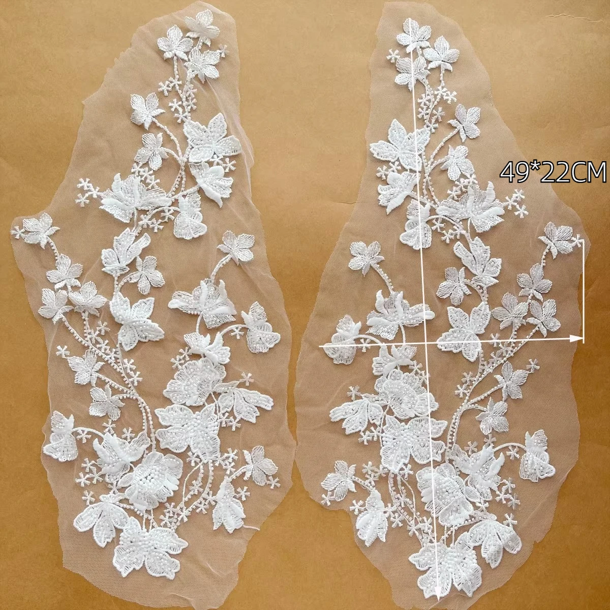 Hochwertige Perlenstickerei Blumen-Gras-Spitze Spiegelblume Hochzeitskleid Schleier Zubehör und Accessoires DIY-Aufkleber – Detail 2