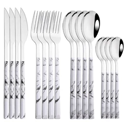 4/16Pcs Dinnerware Stainless Steel Marbling Pattern Flatware Cutlery Knife Spoon Fork Tea Spoon Fork Kitchen Household Tableware