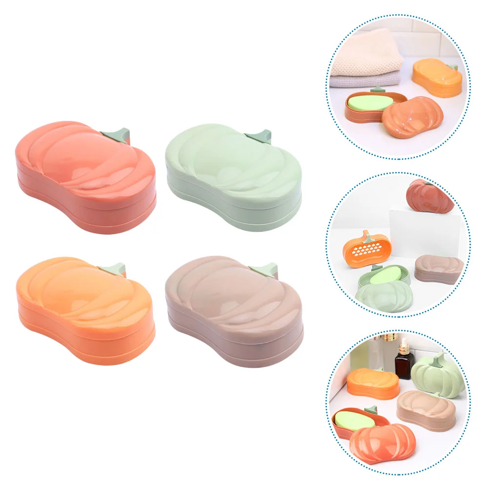 

4 PCS Pumpkin Soap Dish Containers Draining Boxes Dishes Holders with Lid Plastic Tub Storage