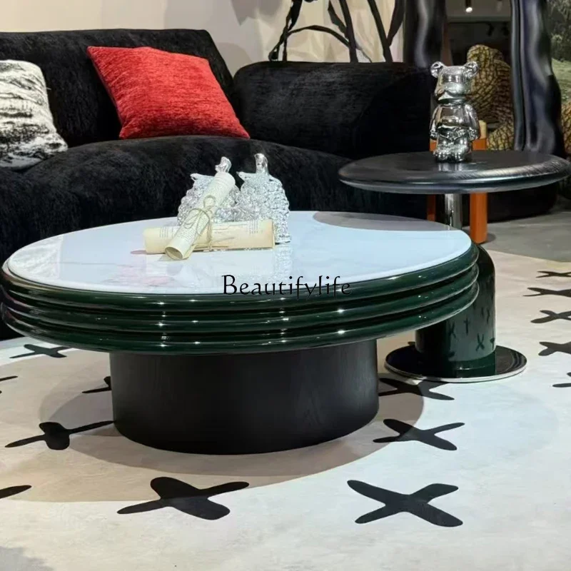 

02 Natural Luxury Stone Marble Tea Table Round Size Combination Minimalist High-end Feel