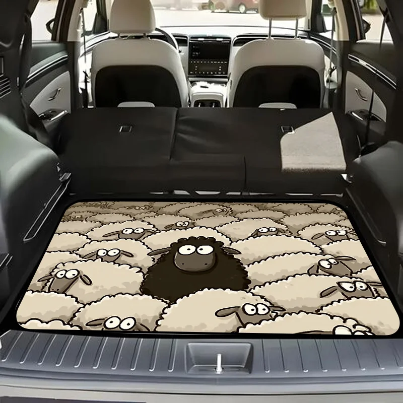 1pc A Chic Trunk Mat Featuring  Dense White Sheep Design With  Single Central Black Sheep In  Fun Cartoon Style. Made From Du