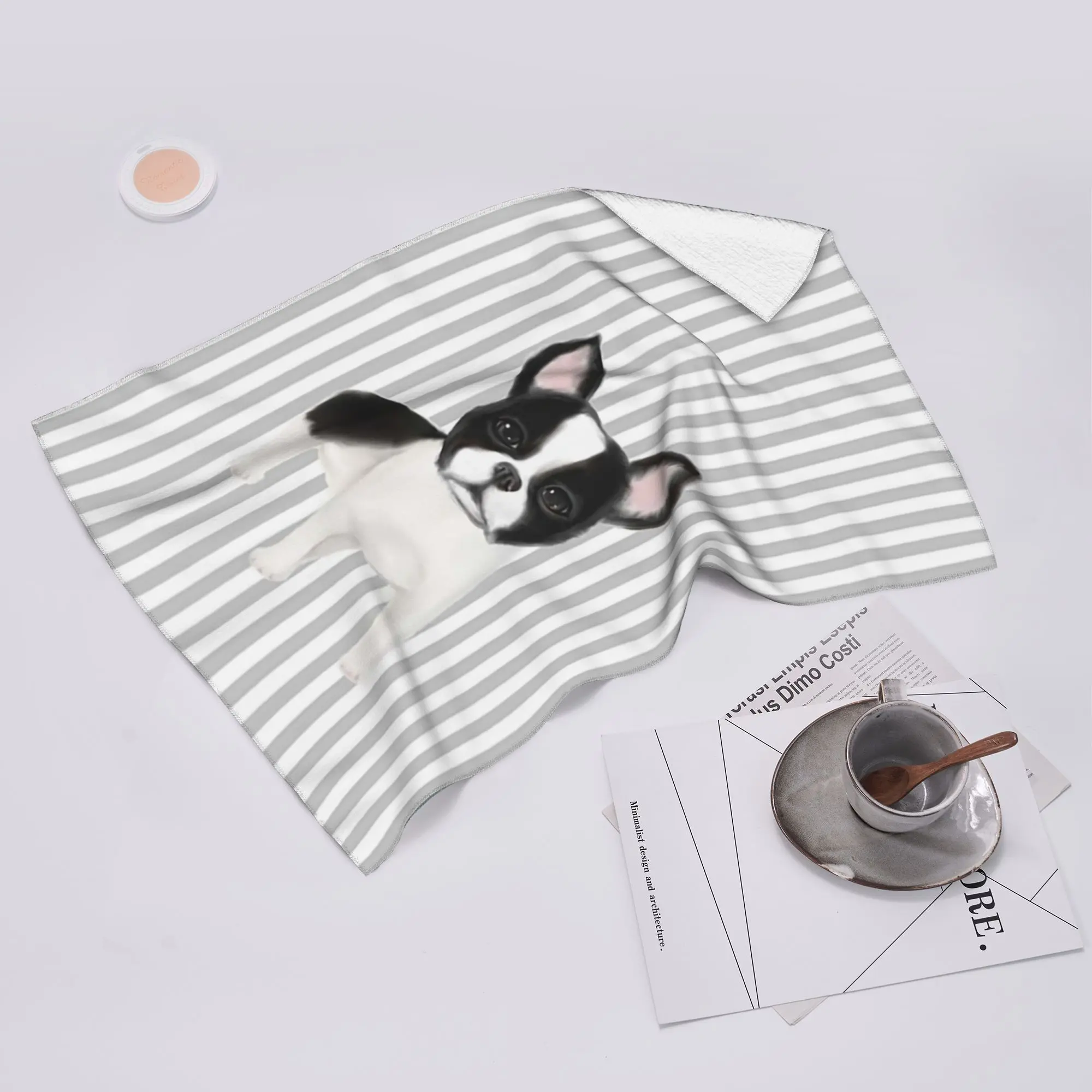 Custom boston terrier Soft Face Towel Quick Dry Pool Bath Cotton Towels Breathable