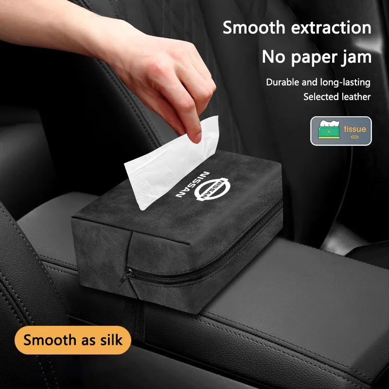 Leather Car Tissue Box For Nissan Juke Navara Sentra Leaf Almera X-trail Car Armrest Box Paper Towel Organizer Auto Accessories