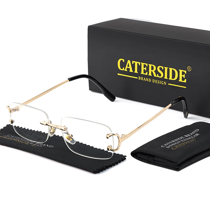 CATERSIDE Blau Rechteckige Sonnenbrille Männer Randlose Metall Fashion Square Sonnenbrille Für Frauen Gradienten Objektiv Outdoor Brillen UV400 – Detail 8