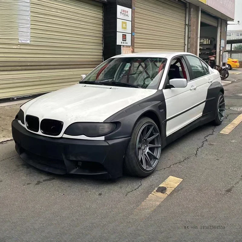 Suitable for BMW 3 Series E46 four-door car wide-body kit, fender flares, front lip, rear spoiler, modified car accessories.
