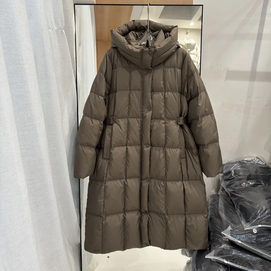 

Утепленная теплая куртка-пуховик из белого утиного пуха, модная зимняя женская удлиненная куртка до колен с капюшоном, новинка