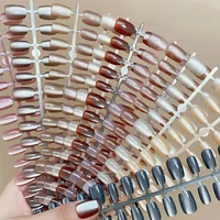 30 Uds uñas hechas a mano gradiente ojo de gato prensa en uñas postizas puntas de uñas cortas medianas diseño Popular decoración flor cubierta completa