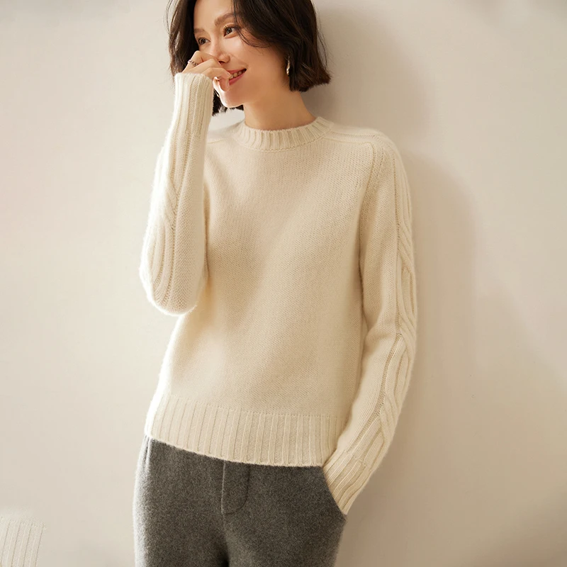 

High Quality 100% Cashmere Knitwear Women Thick Autumn Winter Pullover Sweater Twist Flower O-Neck Casual Basic Clothing Tops