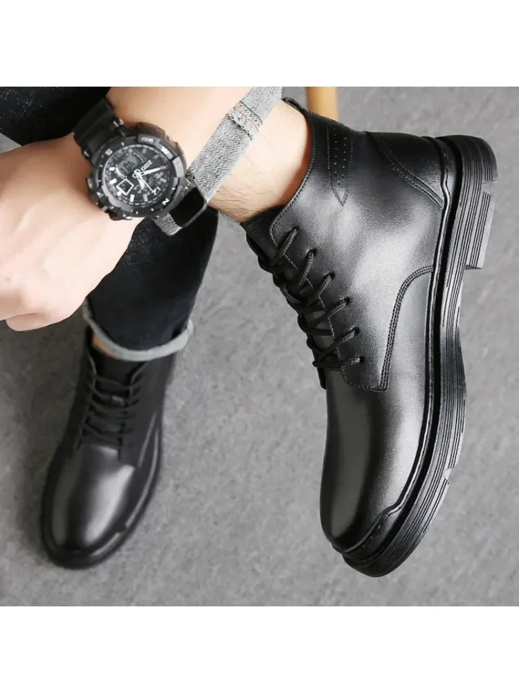 Taktyczne botki męskie Outdoor skórzane zimowe futrzane ciepłe buty męskie Us buty myśliwskie dla mężczyzn buty Casual Blackt65 — zdjęcie 2