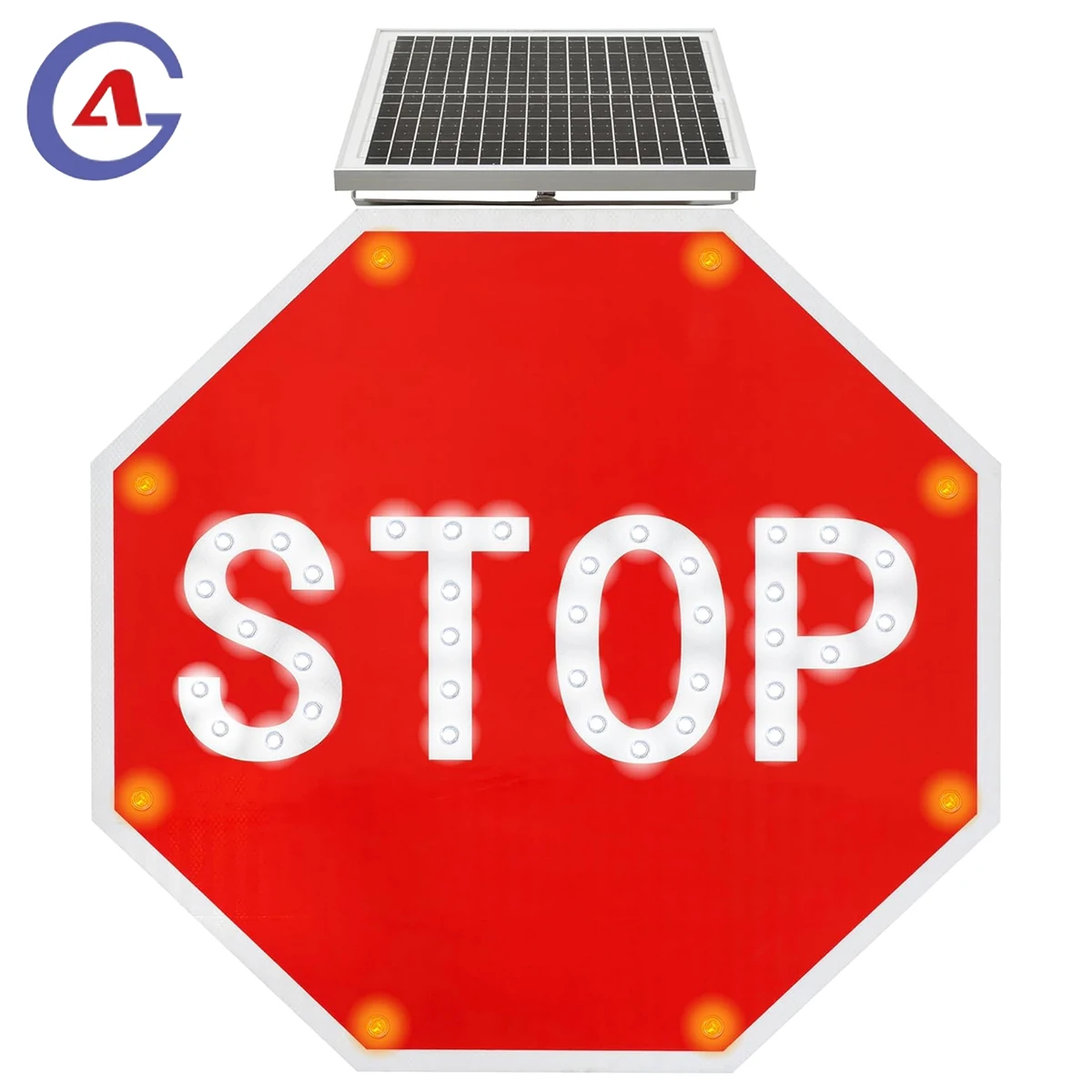 ป้ายหยุดไฟ LED พลังงานแสงอาทิตย์ กระพริบ (สีแดง, 24 นิ้ว) ฟิล์มสะท้อนแสงเกรดวิศวกร 3M พร้อมเซ็นเซอร์ตรวจจับแสงอัตโนมัติ สำหรับถนนและทางรถวิ่ง
